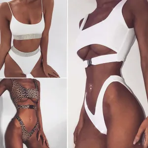 2018 Sexy Bikini Swimwear Women Swimsuit Brazilian Bikini Set Green Print Halter Top Beach wear Bathing Suits S-XL