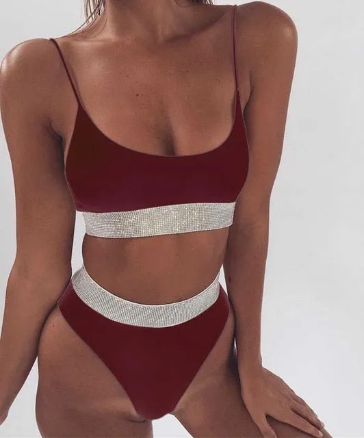 2018 Sexy Bikini Swimwear Women Swimsuit Brazilian Bikini Set Green Print Halter Top Beach wear Bathing Suits S-XL
