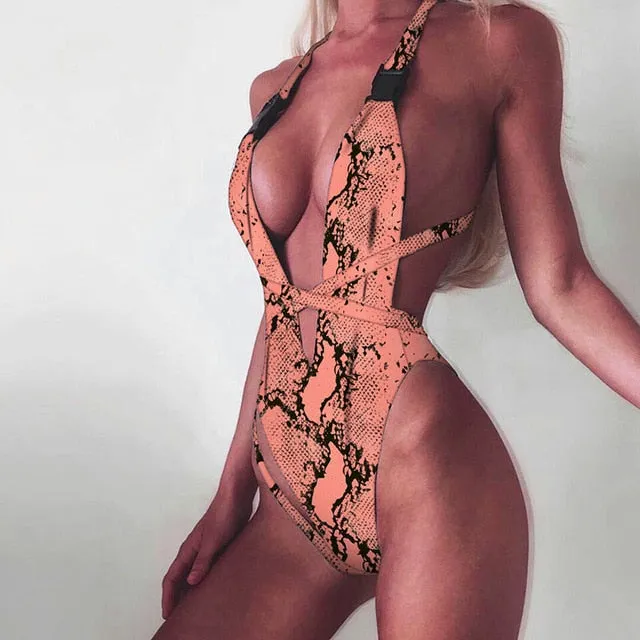 2018 Sexy Bikini Swimwear Women Swimsuit Brazilian Bikini Set Green Print Halter Top Beach wear Bathing Suits S-XL