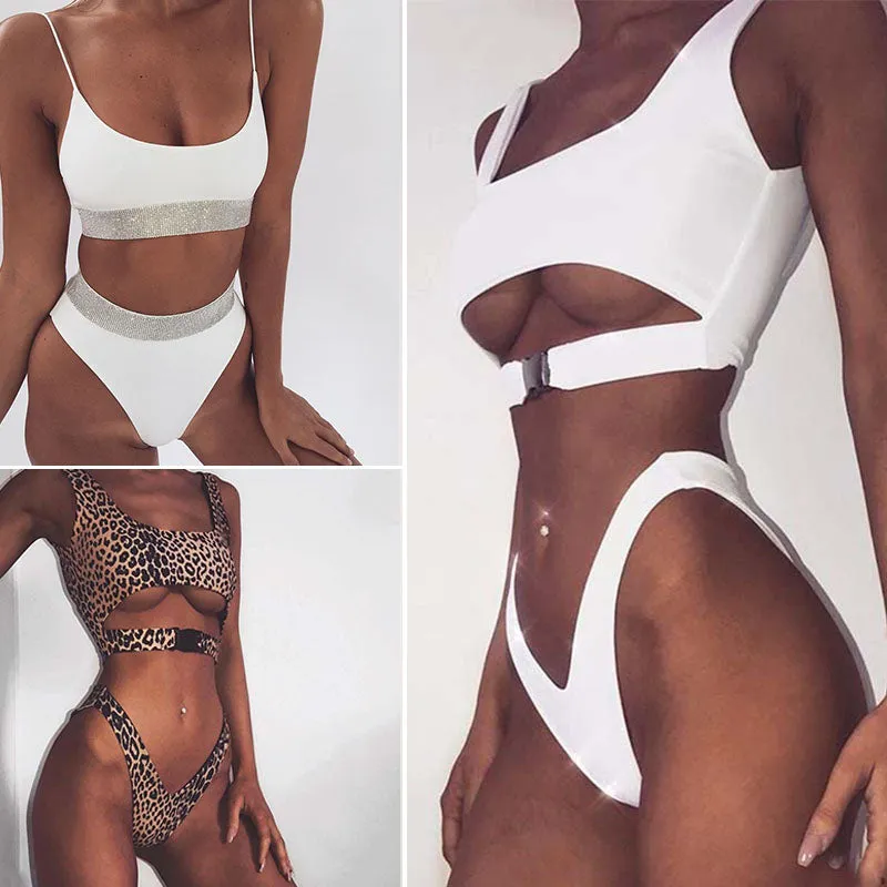 2018 Sexy Bikini Swimwear Women Swimsuit Brazilian Bikini Set Green Print Halter Top Beach wear Bathing Suits S-XL