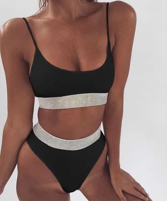 2018 Sexy Bikini Swimwear Women Swimsuit Brazilian Bikini Set Green Print Halter Top Beach wear Bathing Suits S-XL