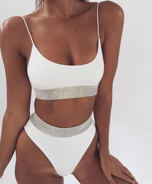 2018 Sexy Bikini Swimwear Women Swimsuit Brazilian Bikini Set Green Print Halter Top Beach wear Bathing Suits S-XL
