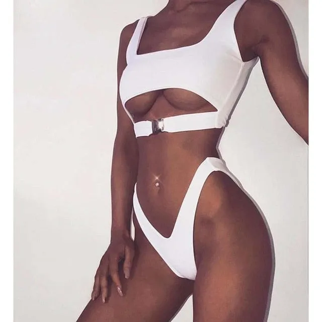 2018 Sexy Bikini Swimwear Women Swimsuit Brazilian Bikini Set Green Print Halter Top Beach wear Bathing Suits S-XL