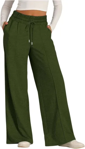 2025 Summer Womens Wide Leg Sweatpants Drawstring Elastic Waist Loose Fit Sports Trousers Casual Yoga Pants with Pockets