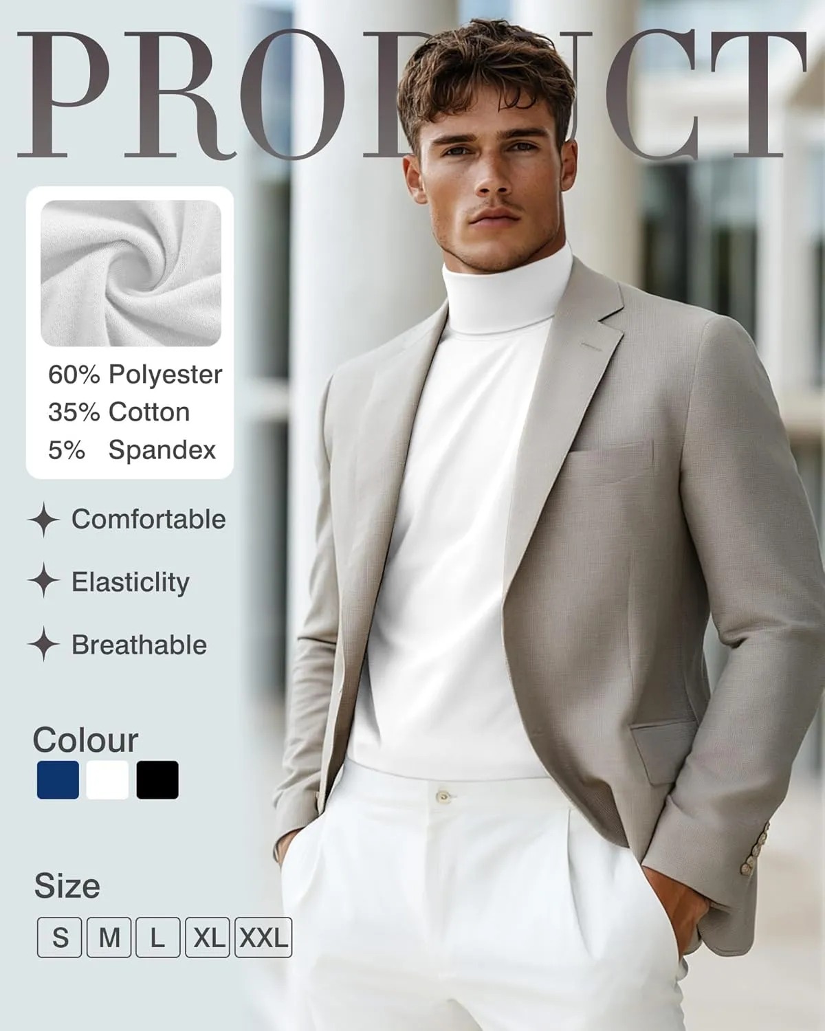 3 Pack Men's Turtleneck T Shirts, Cotton Short Sleeve Mock Neck Undershirt Summer Casual Basic Pullover Tops