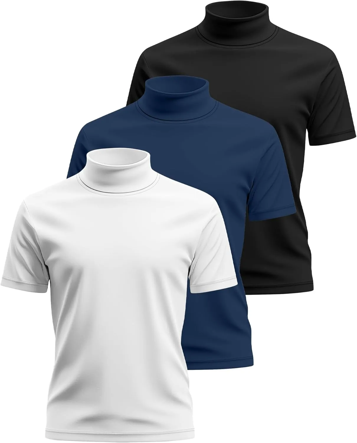 3 Pack Men's Turtleneck T Shirts, Cotton Short Sleeve Mock Neck Undershirt Summer Casual Basic Pullover Tops