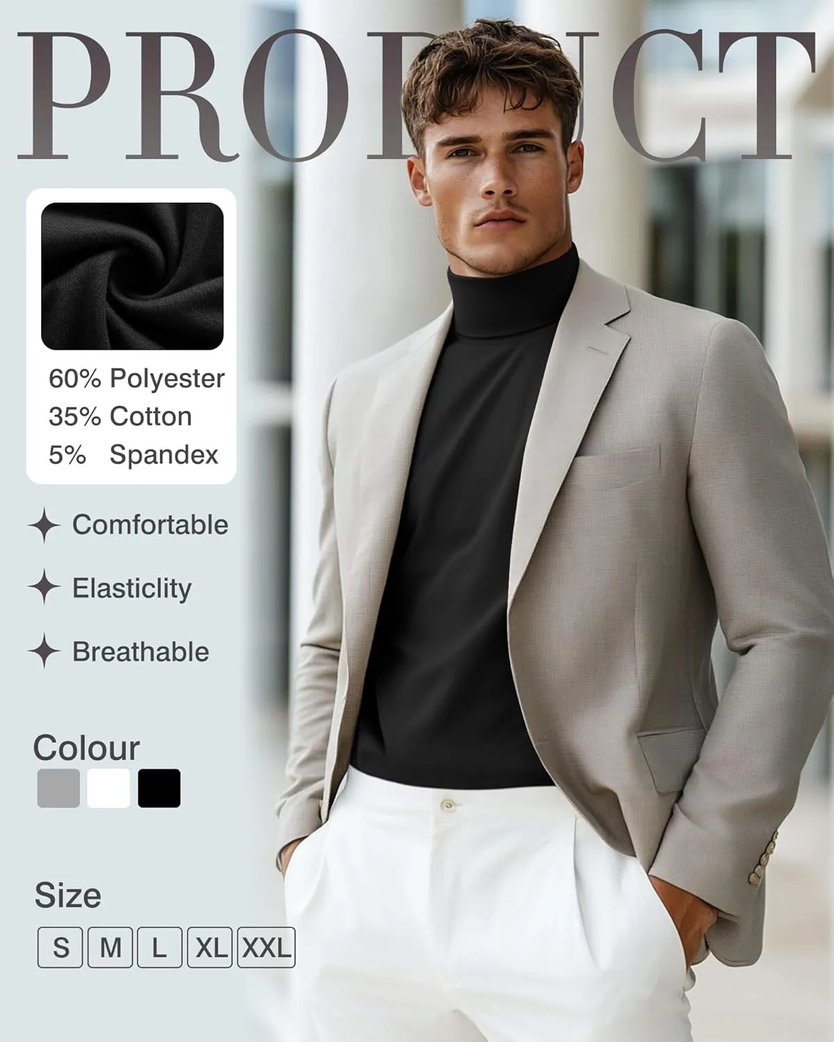 3 Pack Men's Turtleneck T Shirts, Cotton Short Sleeve Mock Neck Undershirt Summer Casual Basic Pullover Tops