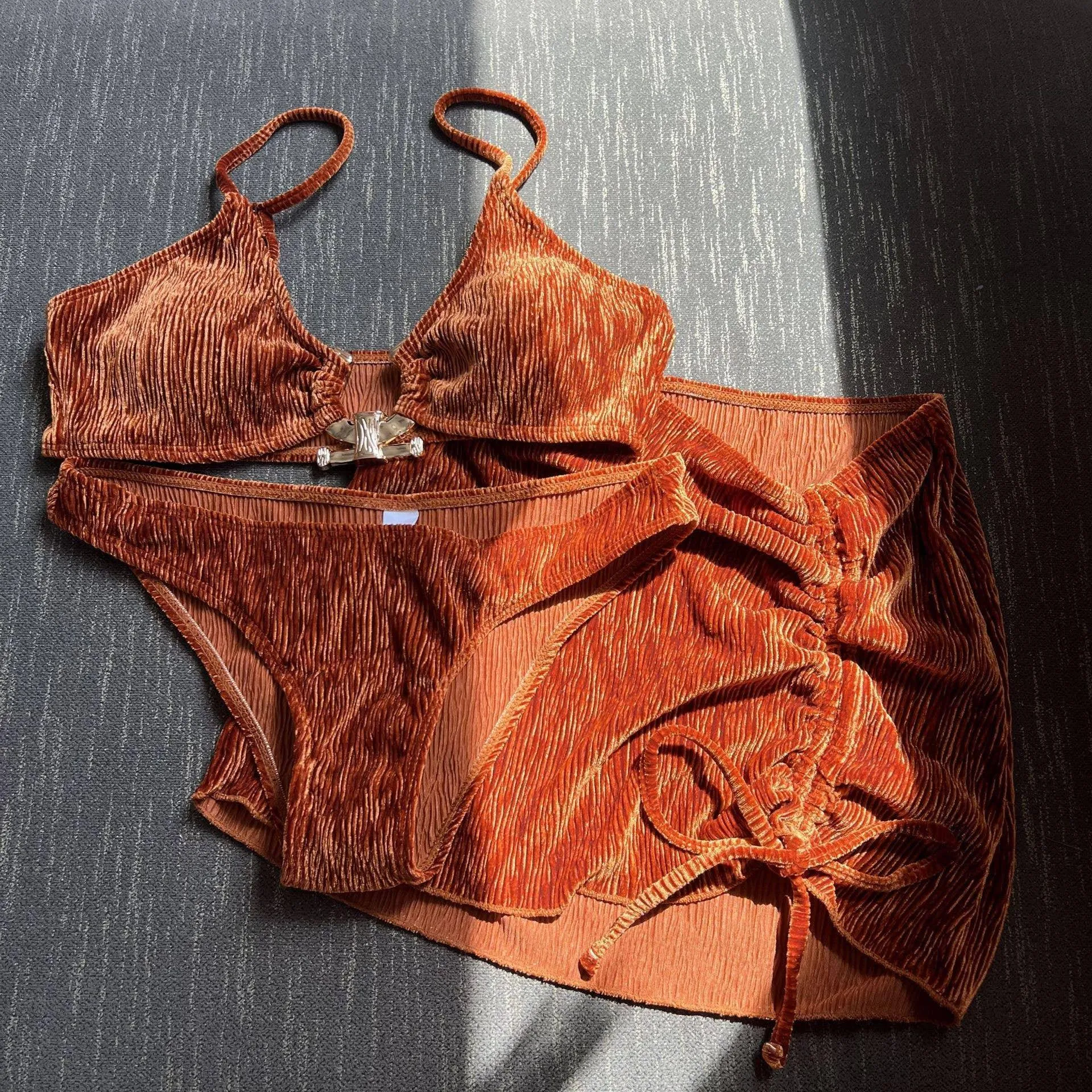 3-Piece Velvet Outlook Bikini Swimsuits with Cover Up 9095