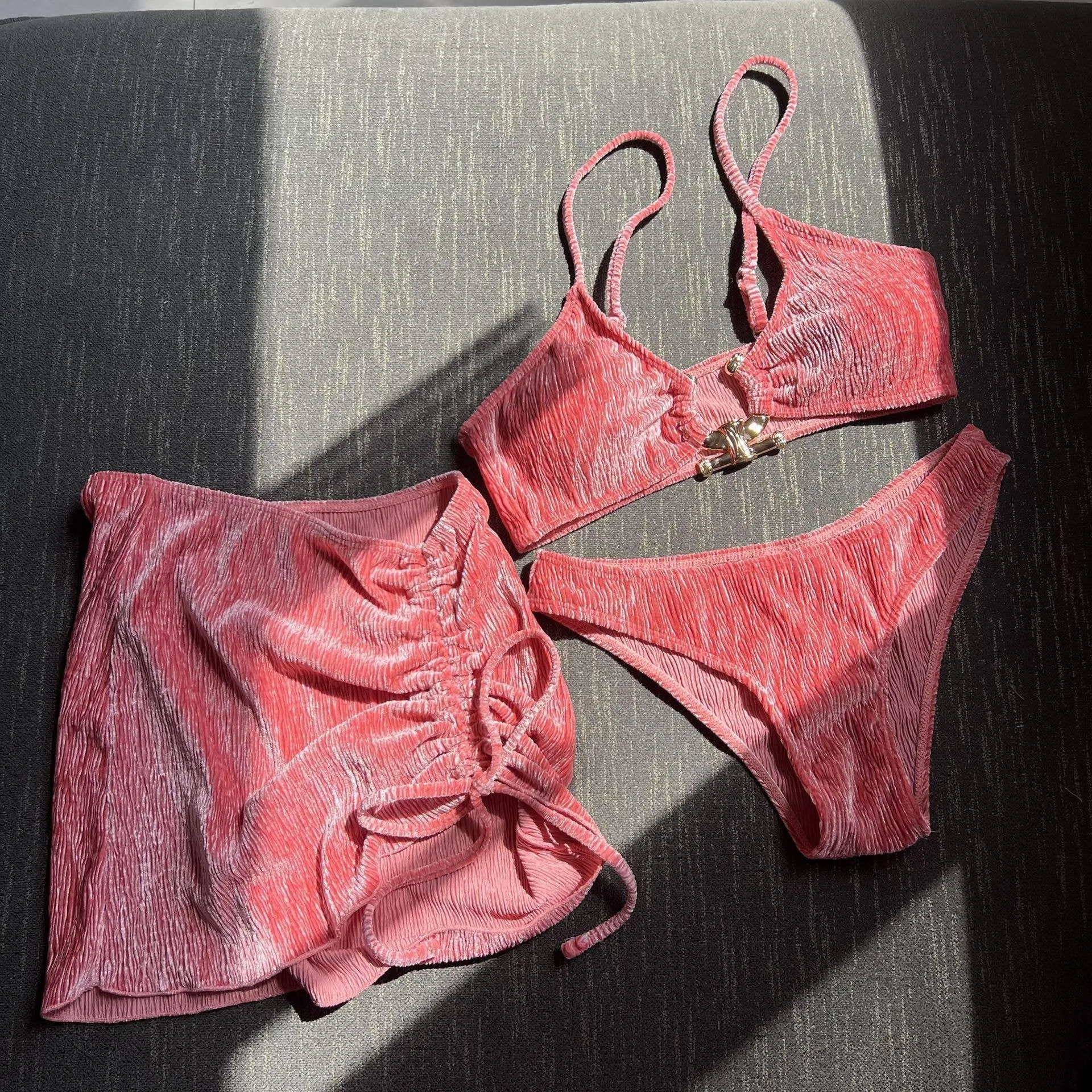 3-Piece Velvet Outlook Bikini Swimsuits with Cover Up 9095