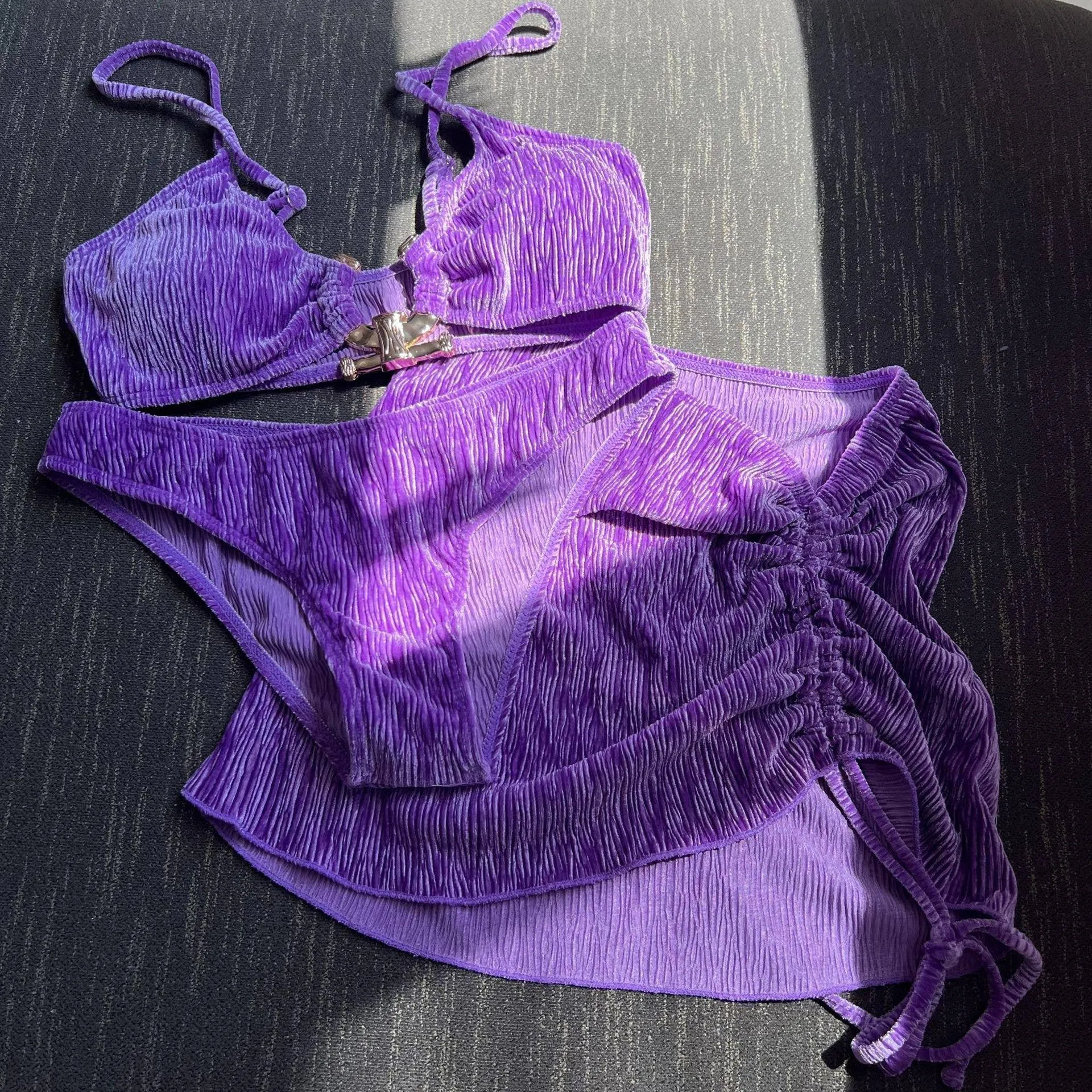 3-Piece Velvet Outlook Bikini Swimsuits with Cover Up 9095