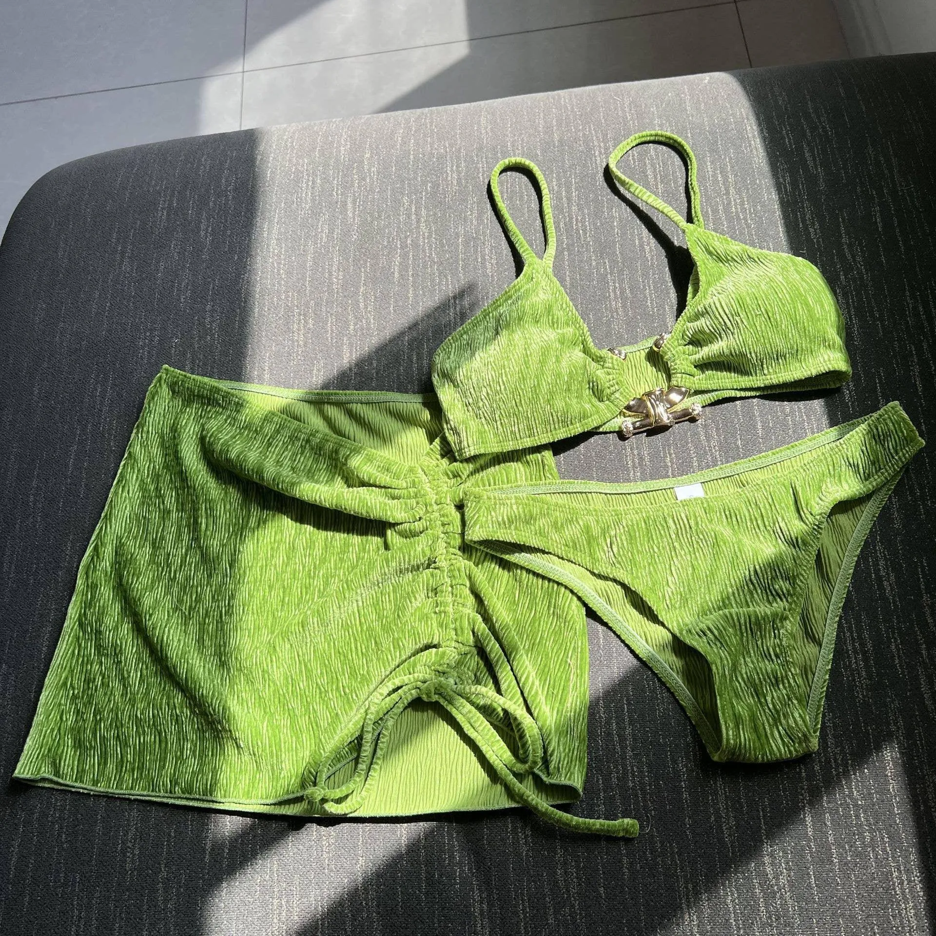 3-Piece Velvet Outlook Bikini Swimsuits with Cover Up 9095