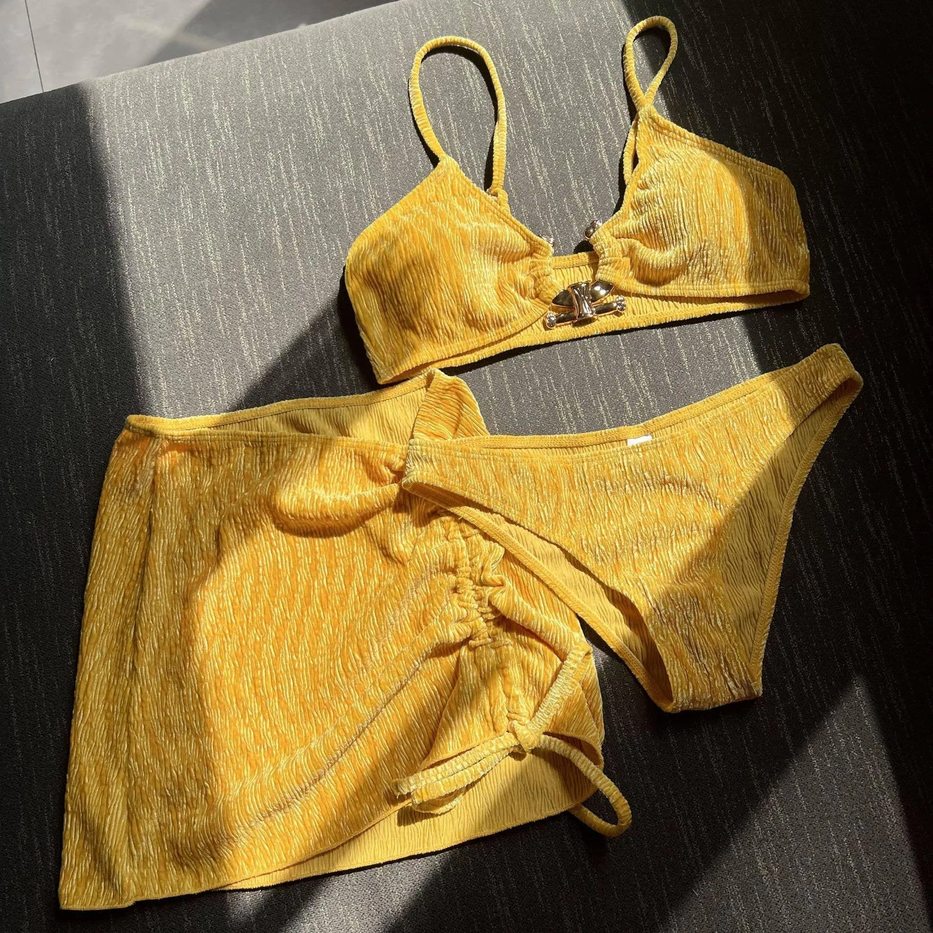 3-Piece Velvet Outlook Bikini Swimsuits with Cover Up 9095