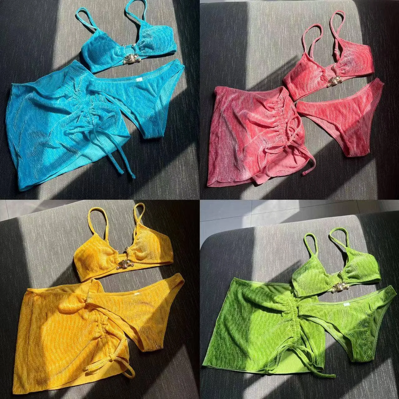 3-Piece Velvet Outlook Bikini Swimsuits with Cover Up 9095