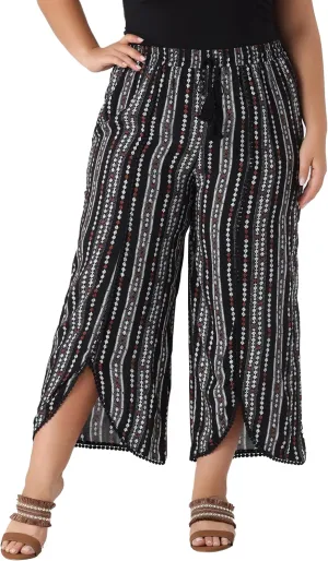 Agnes Orinda Plus Size Pant for Women Split Elastic Waist Flowy Striped Wide Leg Pants
