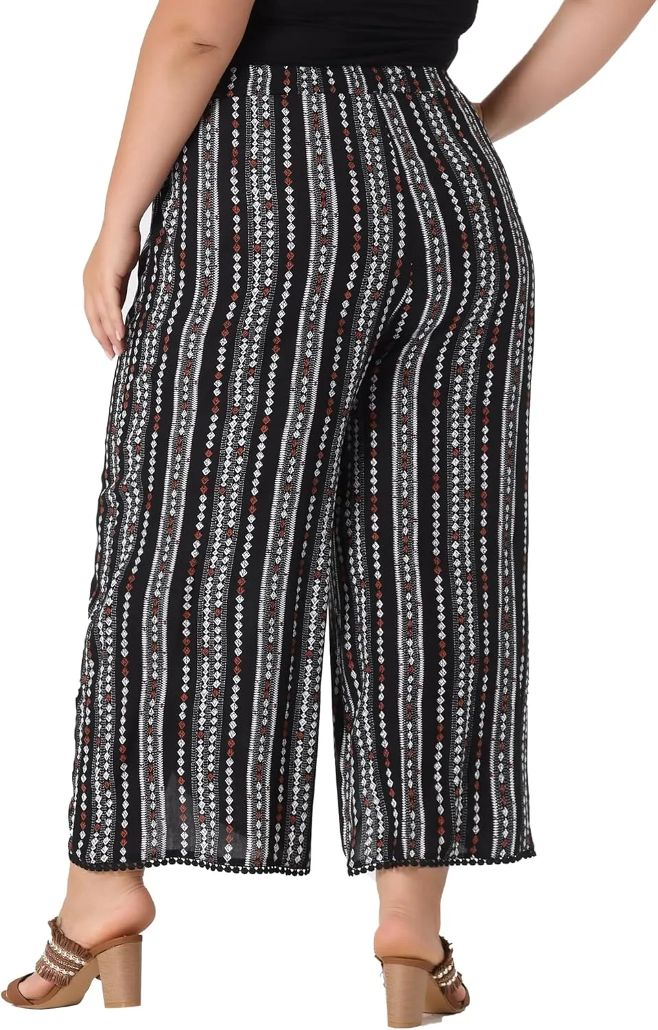 Agnes Orinda Plus Size Pant for Women Split Elastic Waist Flowy Striped Wide Leg Pants
