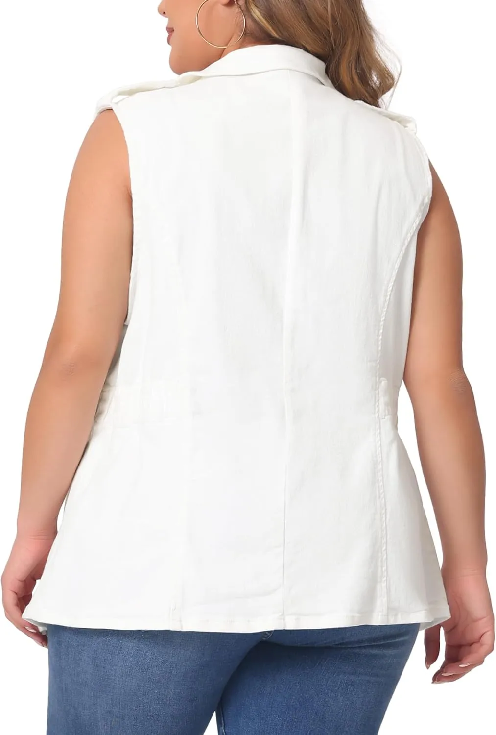 Agnes Orinda Plus Size Women's Denim Vest Sleeveless Lapel Button Elastic Waist Casual Denim Jackets Vests