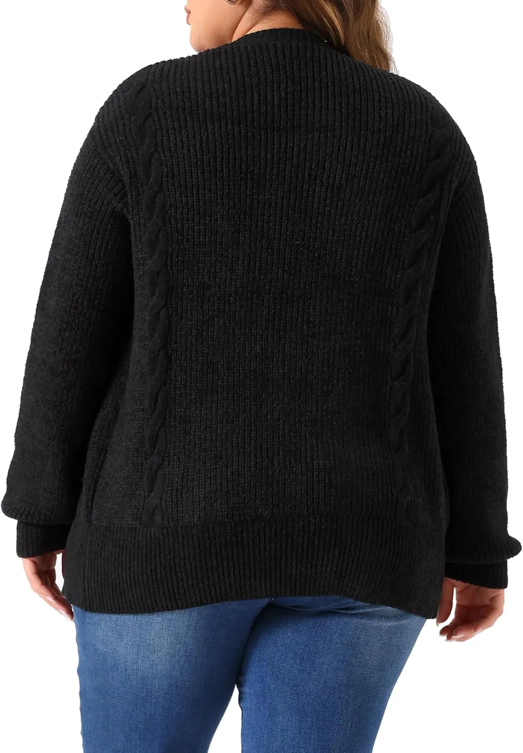 Agnes Orinda Women's Sweater Cardigans Plus Size Long Sleeve Crew Neck Classic Knit Cardigan Sweaters with Pockets