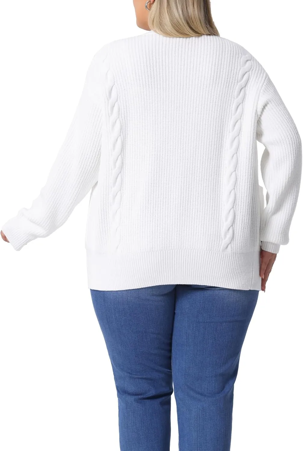 Agnes Orinda Women's Sweater Cardigans Plus Size Long Sleeve Crew Neck Classic Knit Cardigan Sweaters with Pockets