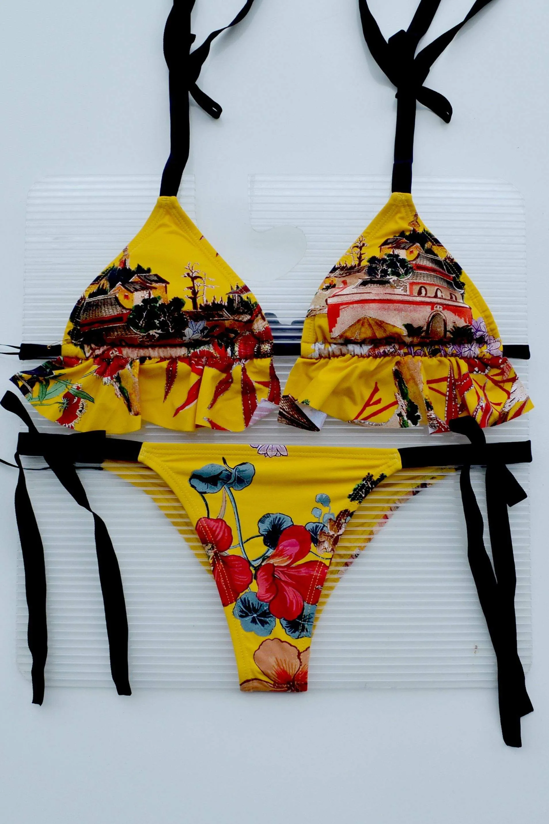 Aguaclara Swimwear Dinastia Oriental Ruffle Triangle Top & Cheeky Bottom Bikini Swimwear Set
