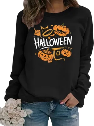 Akivide 2024 Novelty Halloween Graphic Printed Sweatshirt for Women,Oversized Casual Loose Long Sleeve Crewneck Pullover Tops
