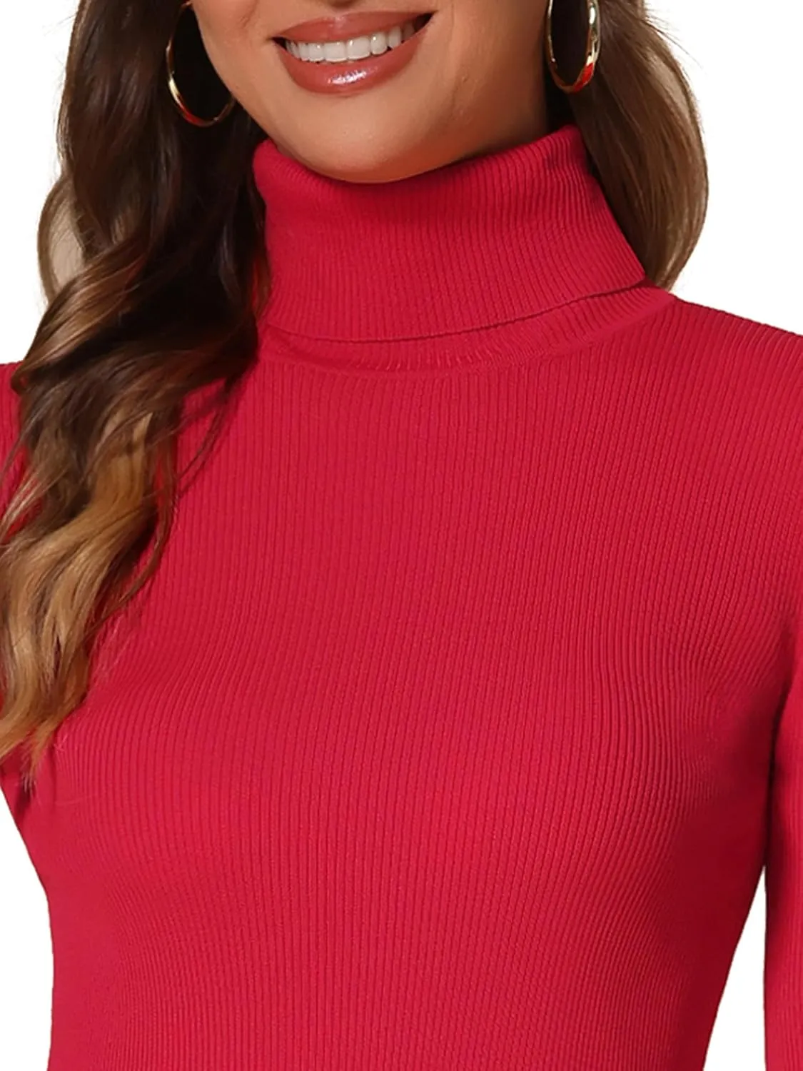 Allegra K Women's 3/4 Sleeve Turtleneck Sweaters Slim Fit Knitted Pullover Sweater Tops