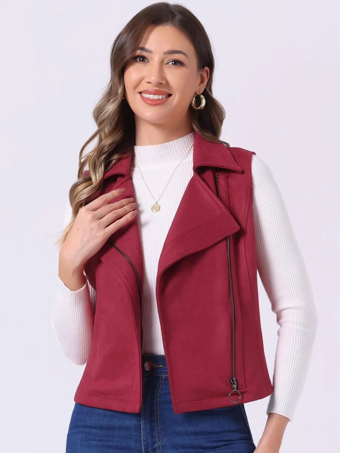 Allegra K Women's Faux Suede Vest Casual Sleeveless Biker Jacket