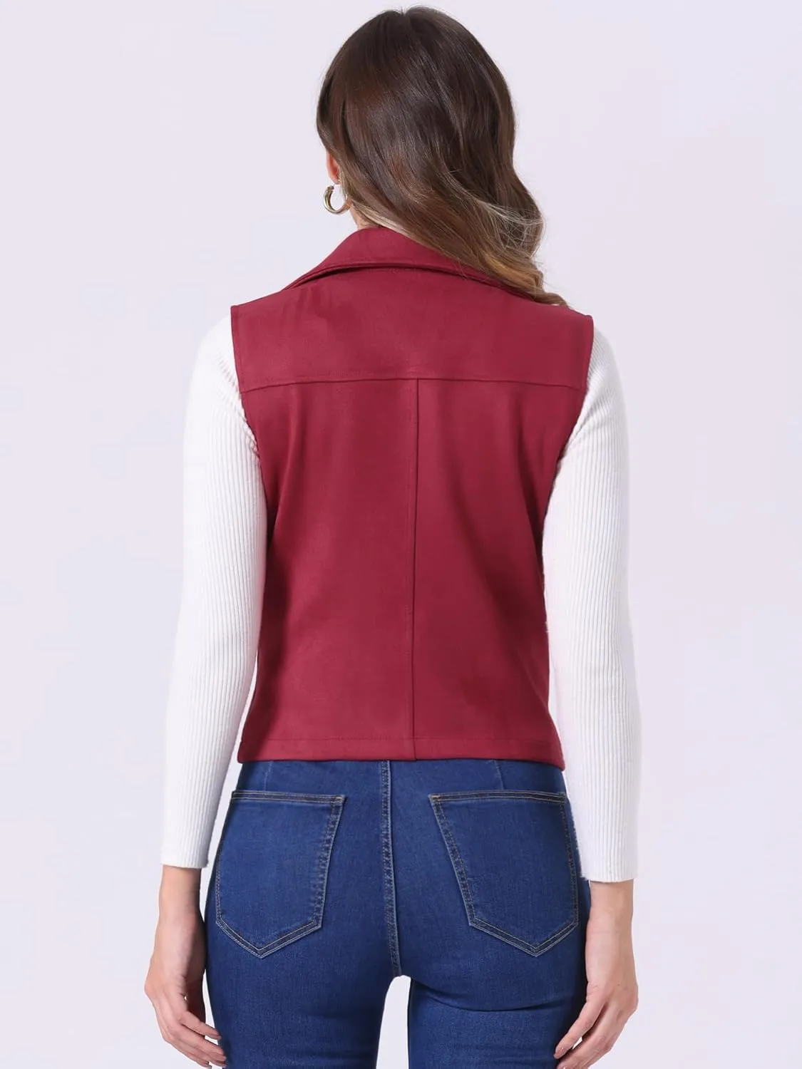 Allegra K Women's Faux Suede Vest Casual Sleeveless Biker Jacket