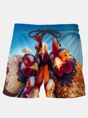 Alohadaddy Vintage Rooster Print Men's Moisture Wicking Quick Dry Swim Trunks Board Shorts