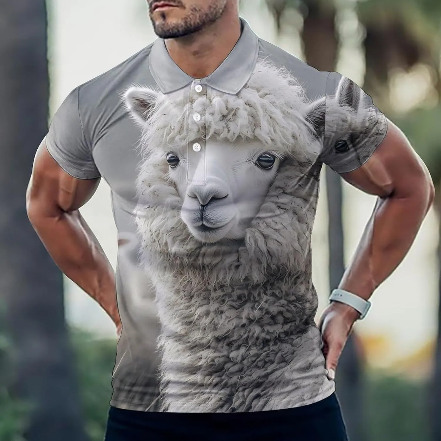 Alpaca Sheep Slim Fit Men's Short Sleeve Polo Shirts Quick-Dry Breathable Golf T-Shirt Tops