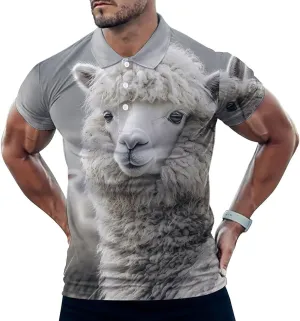 Alpaca Sheep Slim Fit Men's Short Sleeve Polo Shirts Quick-Dry Breathable Golf T-Shirt Tops
