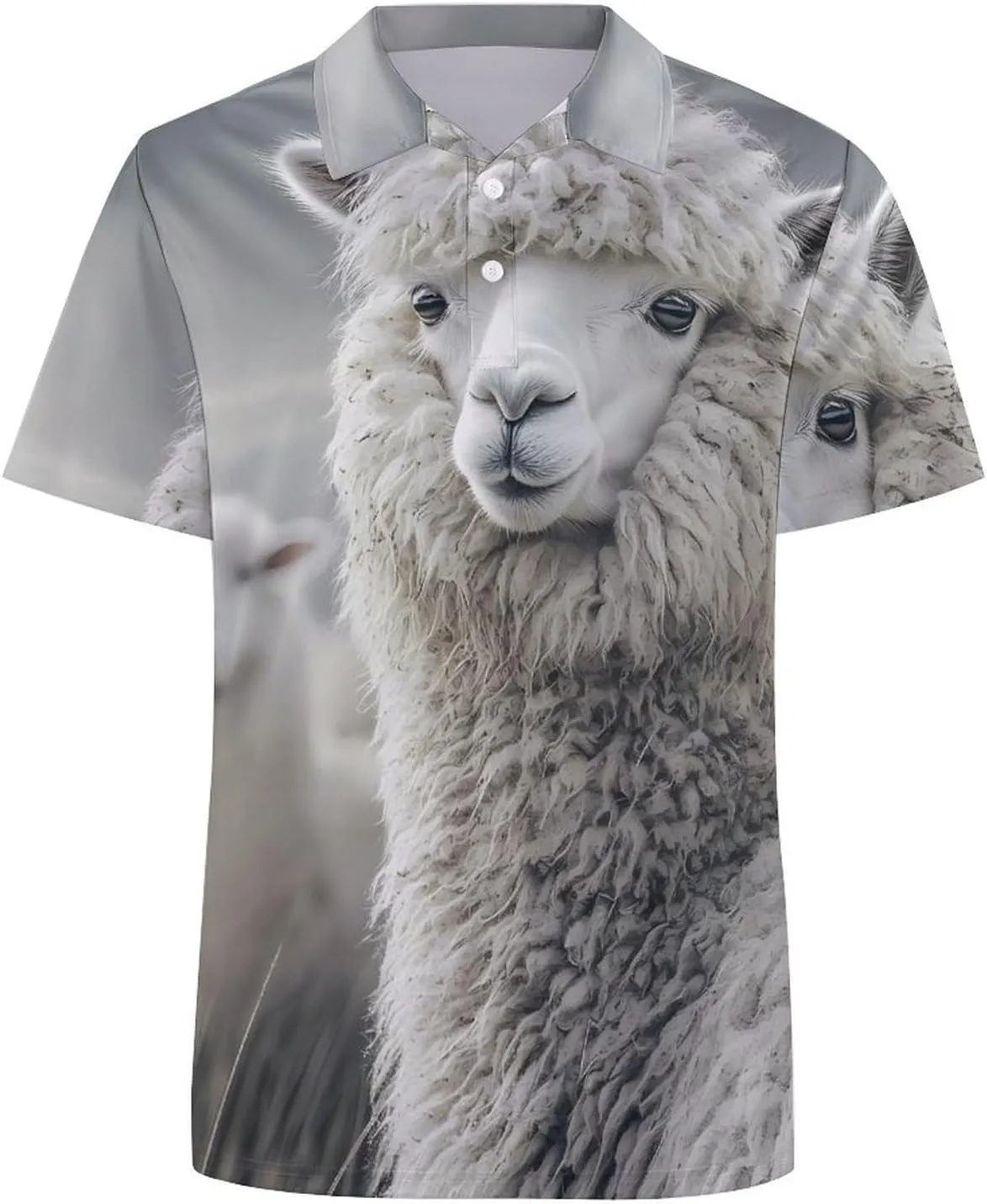Alpaca Sheep Slim Fit Men's Short Sleeve Polo Shirts Quick-Dry Breathable Golf T-Shirt Tops