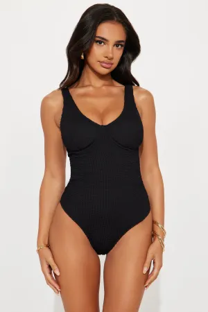 Always Sunny Crinkle Scrunchie Textured Underwire 1 Piece Swimsuit - Black