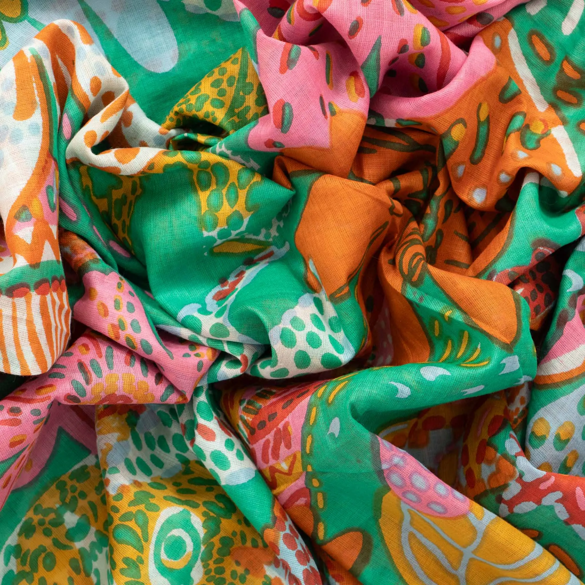 Amara Lightweight Cotton Scarf - Green, Floral Jungle Print