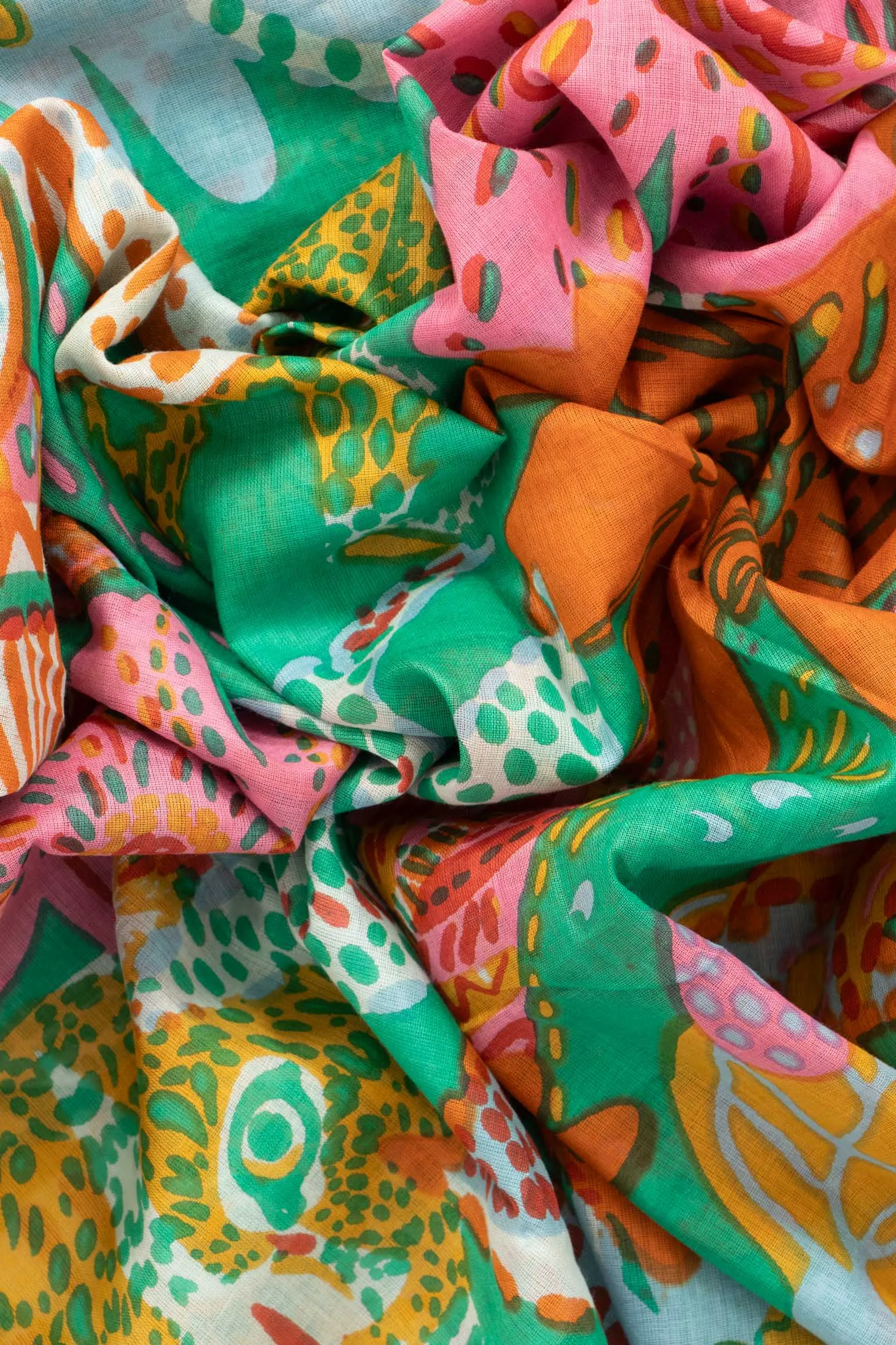 Amara Lightweight Cotton Scarf - Green, Floral Jungle Print
