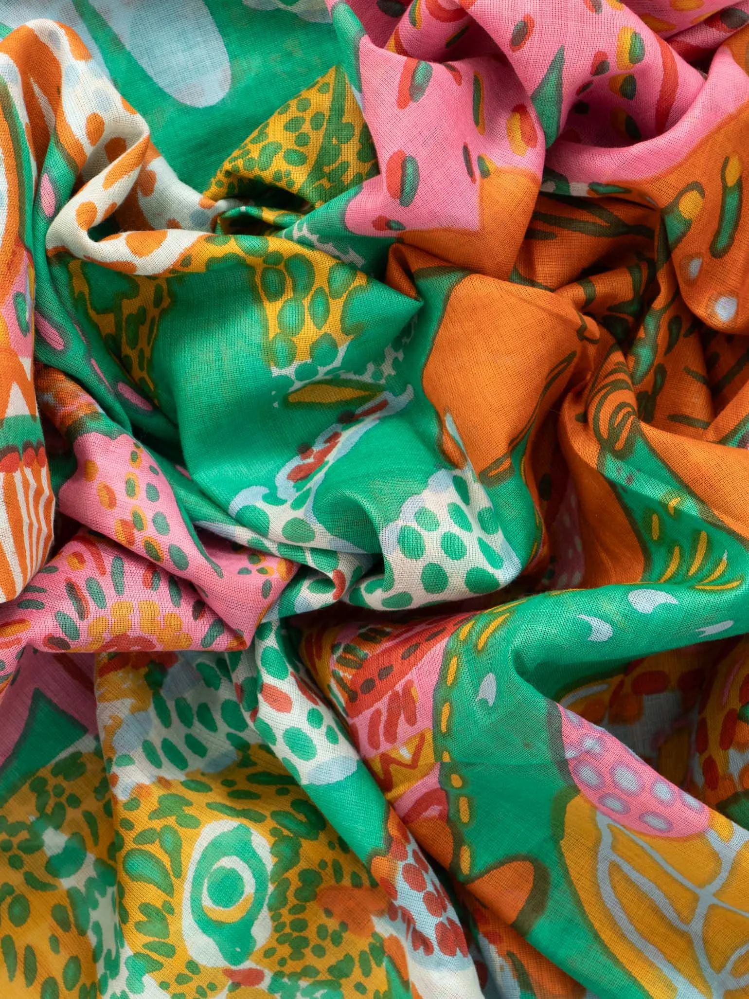 Amara Lightweight Cotton Scarf - Green, Floral Jungle Print