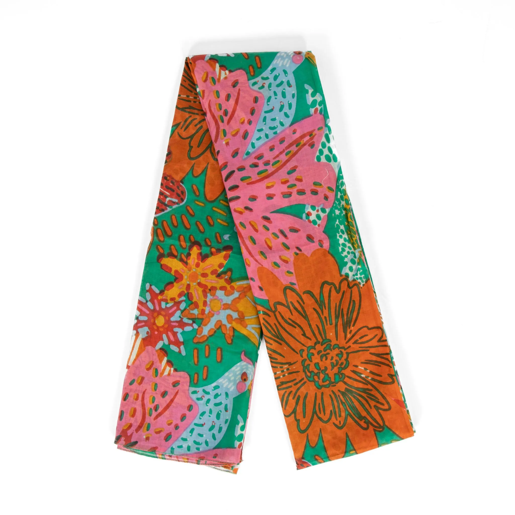 Amara Lightweight Cotton Scarf - Green, Floral Jungle Print