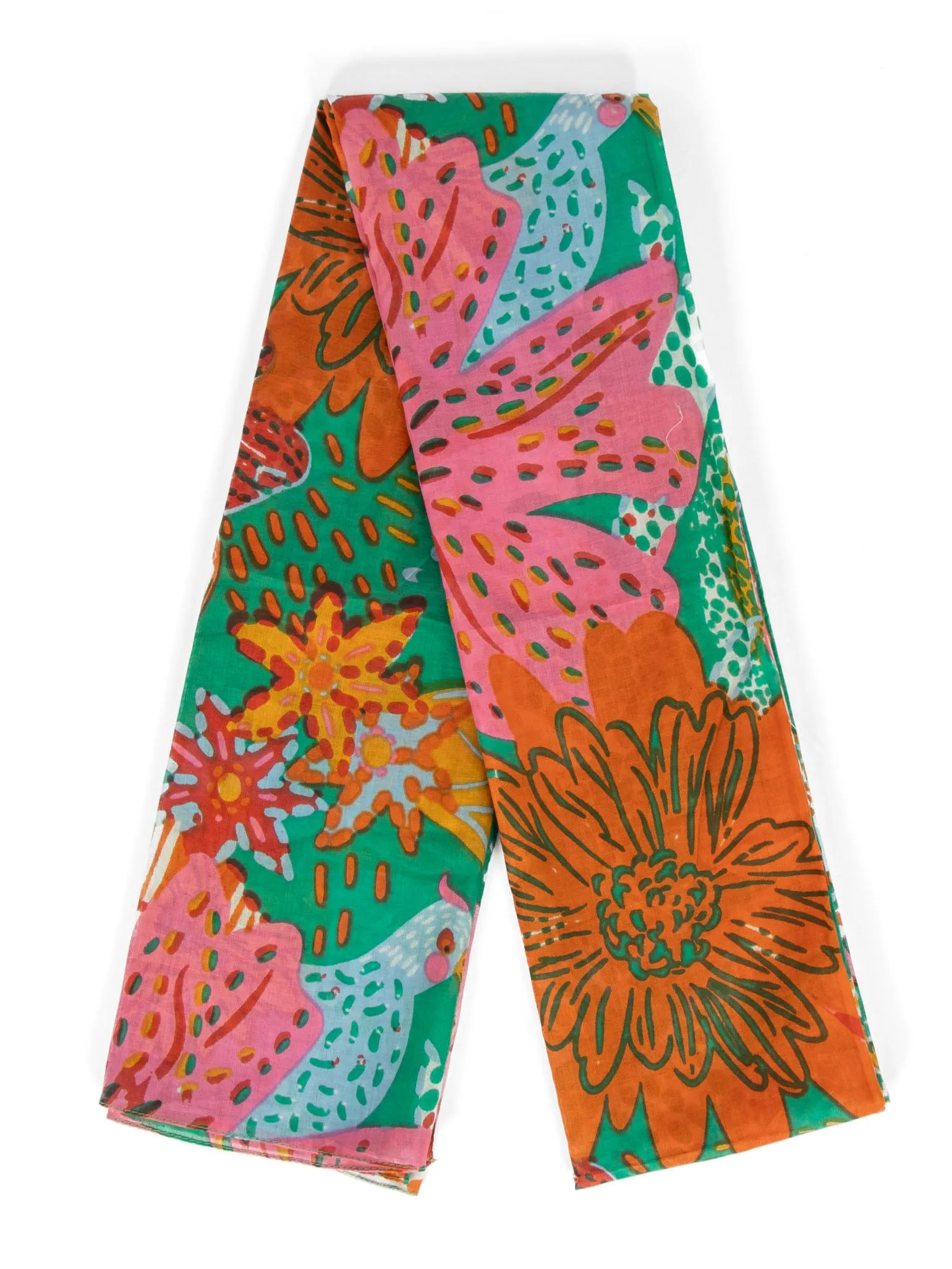 Amara Lightweight Cotton Scarf - Green, Floral Jungle Print