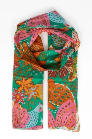 Amara Lightweight Cotton Scarf - Green, Floral Jungle Print