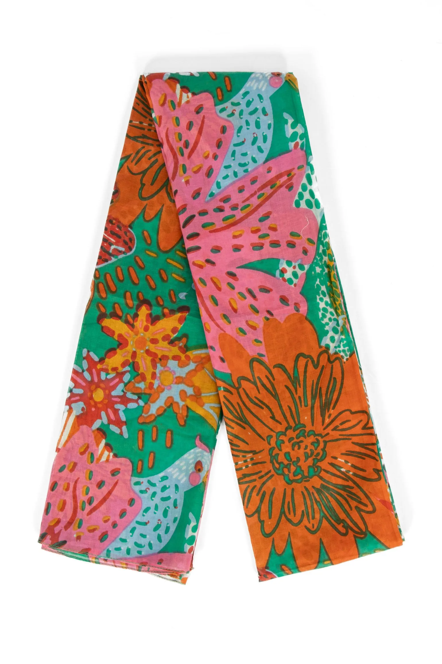 Amara Lightweight Cotton Scarf - Green, Floral Jungle Print