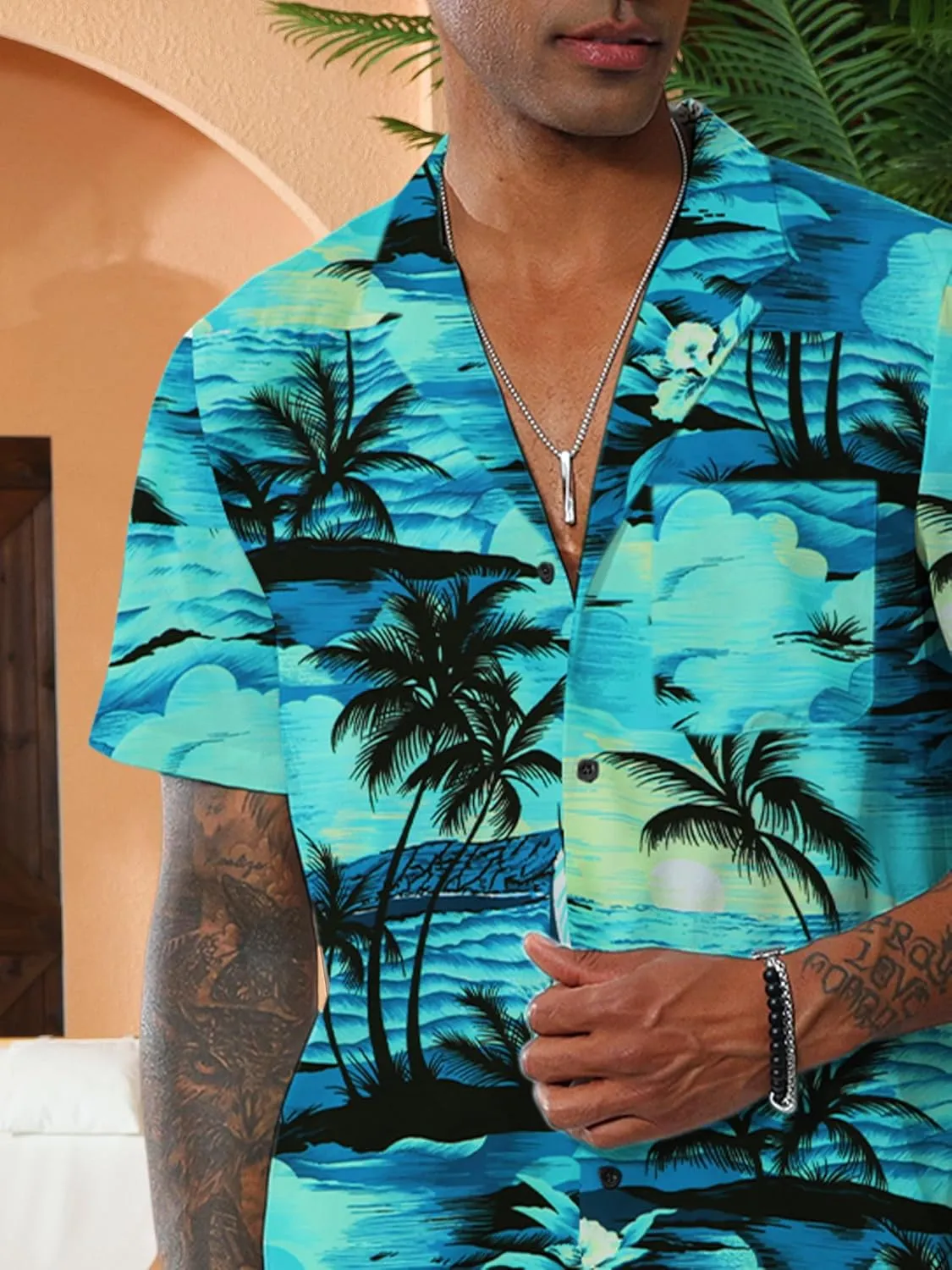 Anbech Hawaiian Shirt for Men Short Sleeve Tropical Holiday Beach Button Down Shirts with Pocket