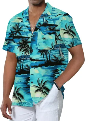 Anbech Hawaiian Shirt for Men Short Sleeve Tropical Holiday Beach Button Down Shirts with Pocket