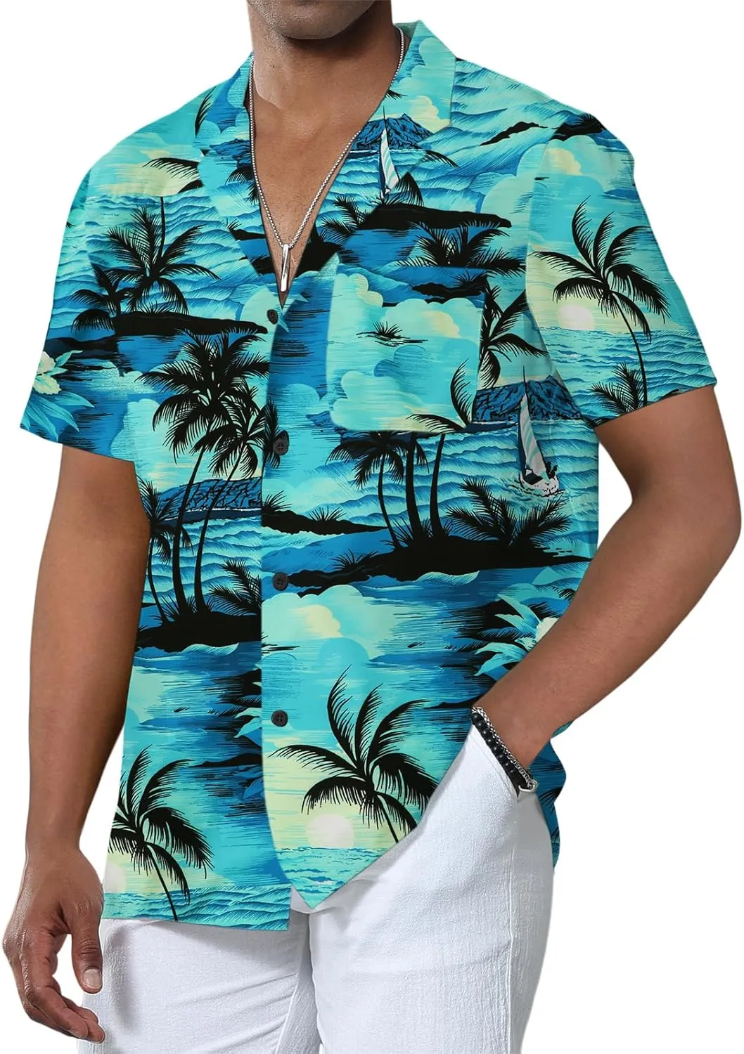 Anbech Hawaiian Shirt for Men Short Sleeve Tropical Holiday Beach Button Down Shirts with Pocket
