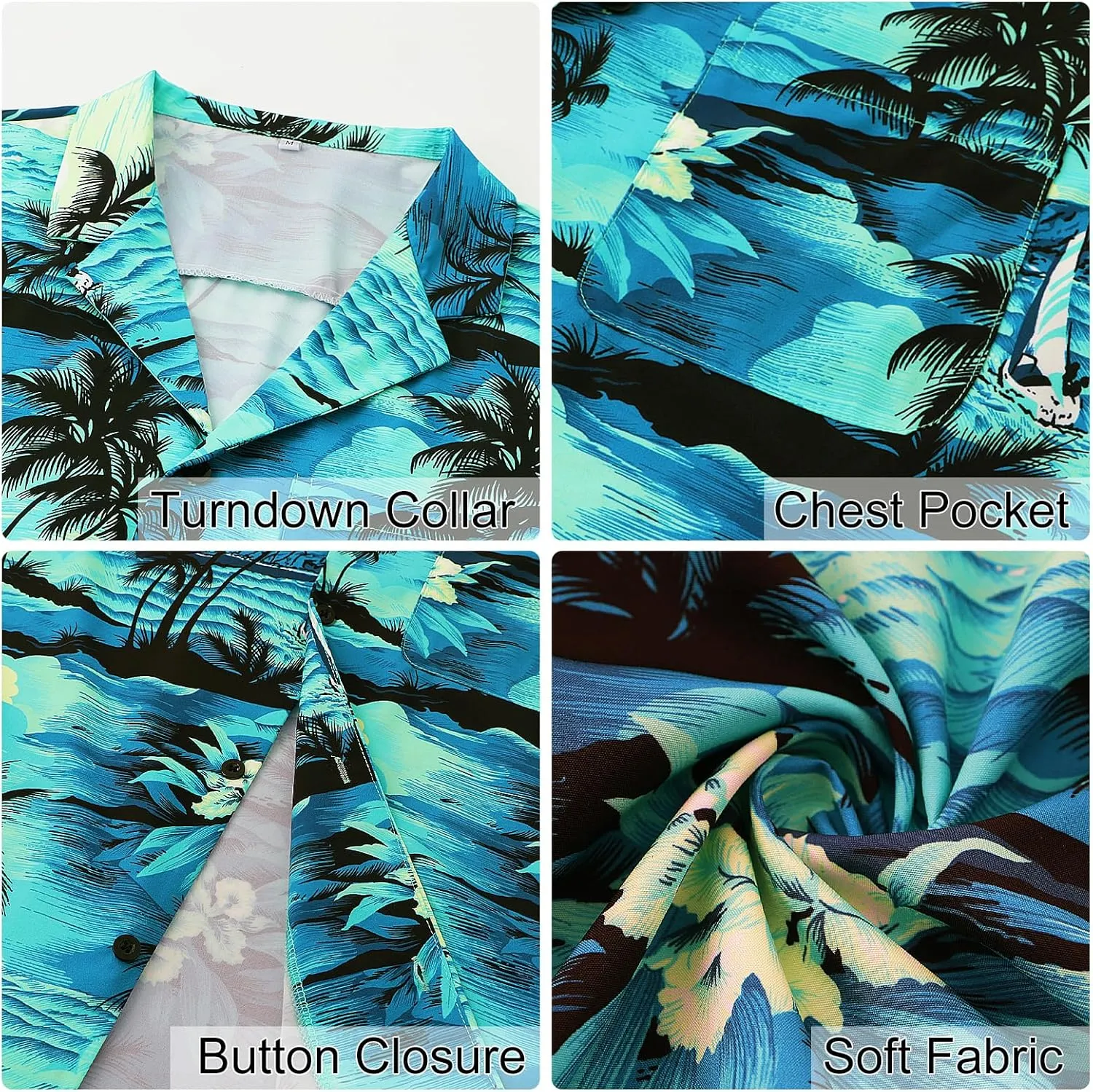 Anbech Hawaiian Shirt for Men Short Sleeve Tropical Holiday Beach Button Down Shirts with Pocket