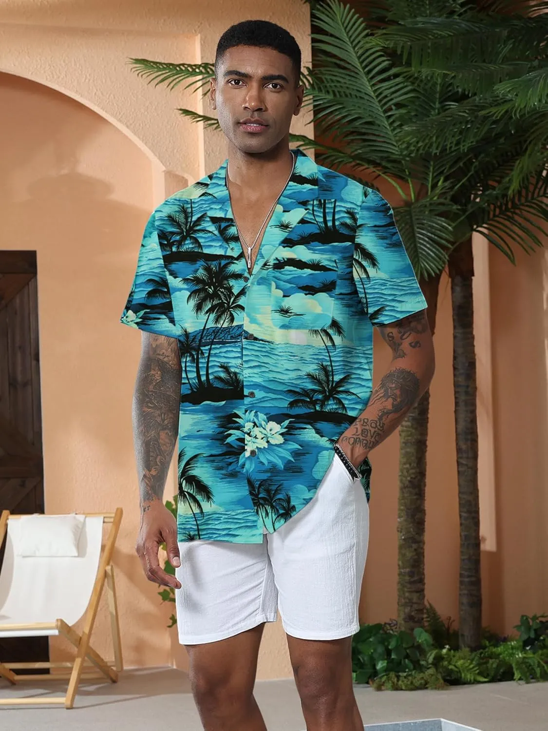 Anbech Hawaiian Shirt for Men Short Sleeve Tropical Holiday Beach Button Down Shirts with Pocket