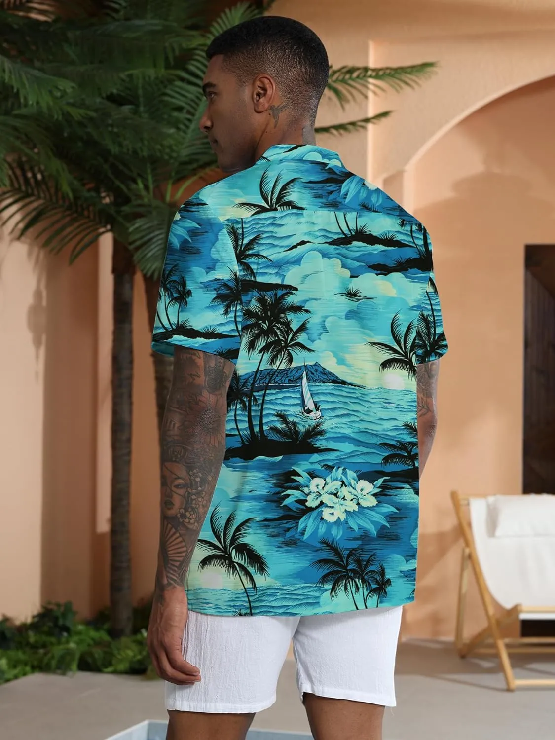 Anbech Hawaiian Shirt for Men Short Sleeve Tropical Holiday Beach Button Down Shirts with Pocket