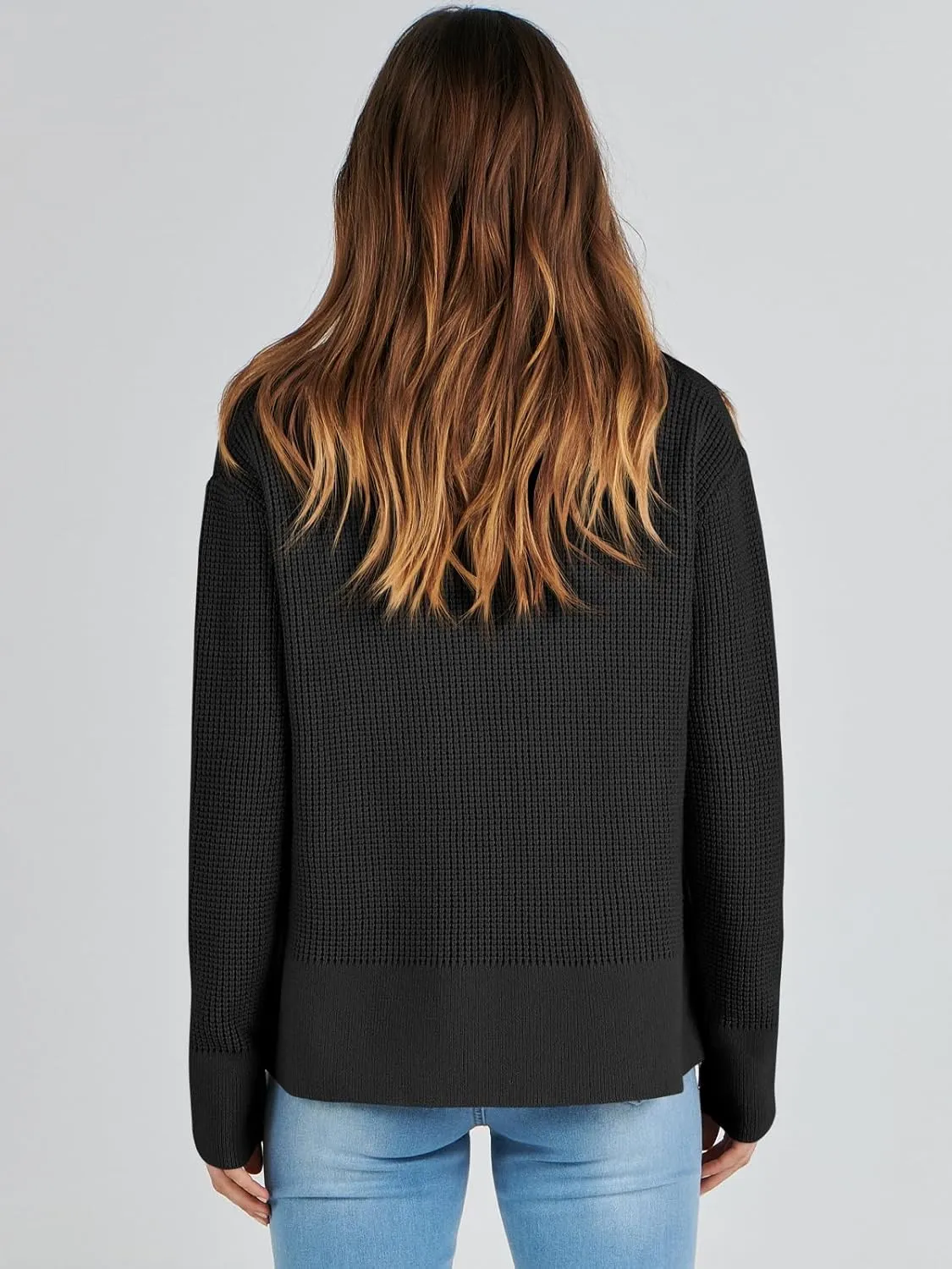 ANRABESS Womens Crewneck Long Sleeve Waffle Knit Casual Side Zipper Pullover Sweaters Top Thumbhole 2025 Fall Outfits