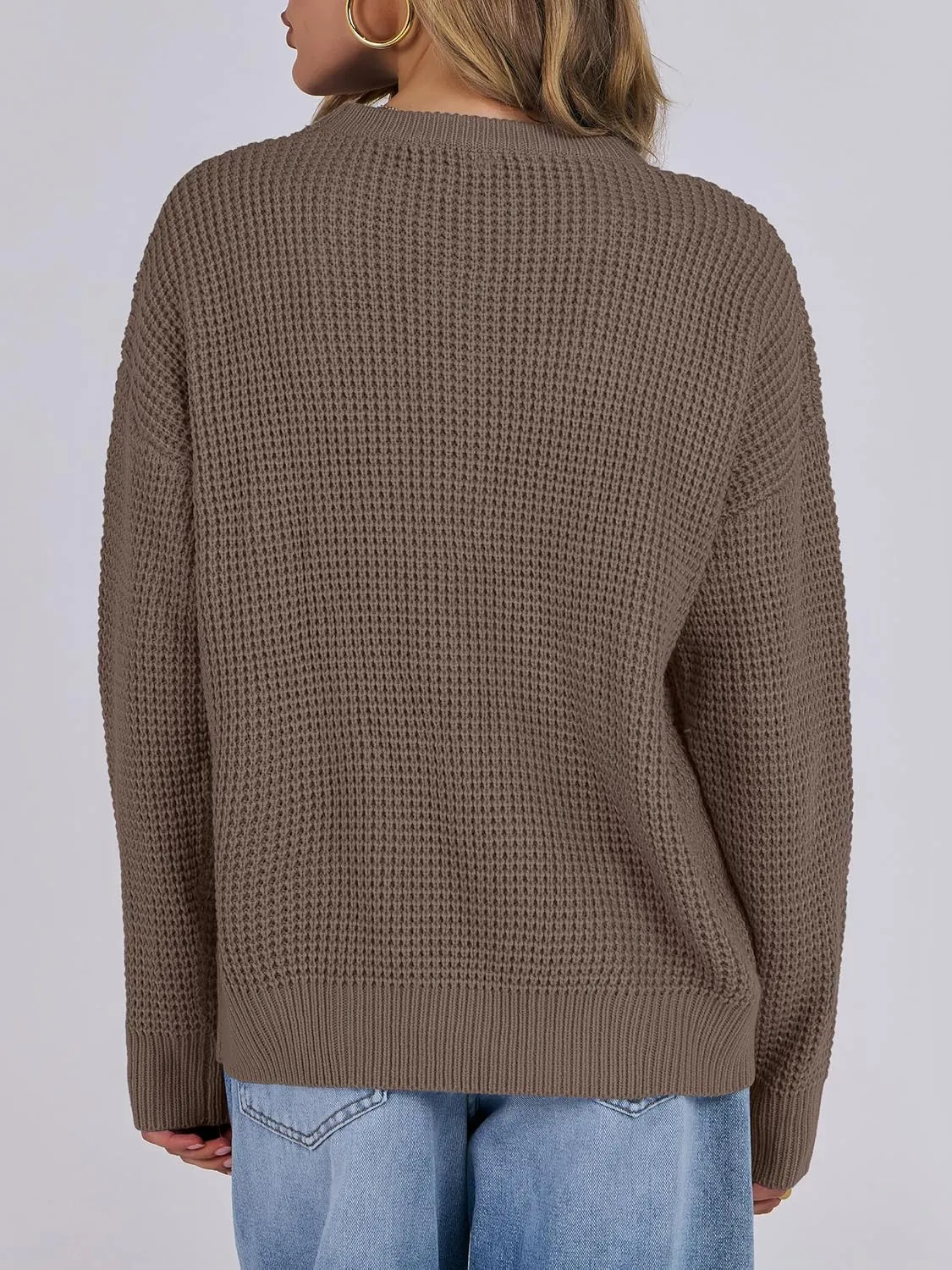 ANRABESS Womens Long Sleeve Oversized Casual Loose Fit Crewneck Waffle Knit Cozy Pullover Sweaters 2025 Fall Fashion