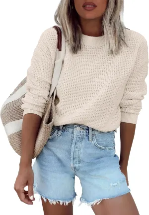 ANRABESS Womens Long Sleeve Oversized Casual Loose Fit Crewneck Waffle Knit Cozy Pullover Sweaters 2025 Fall Fashion