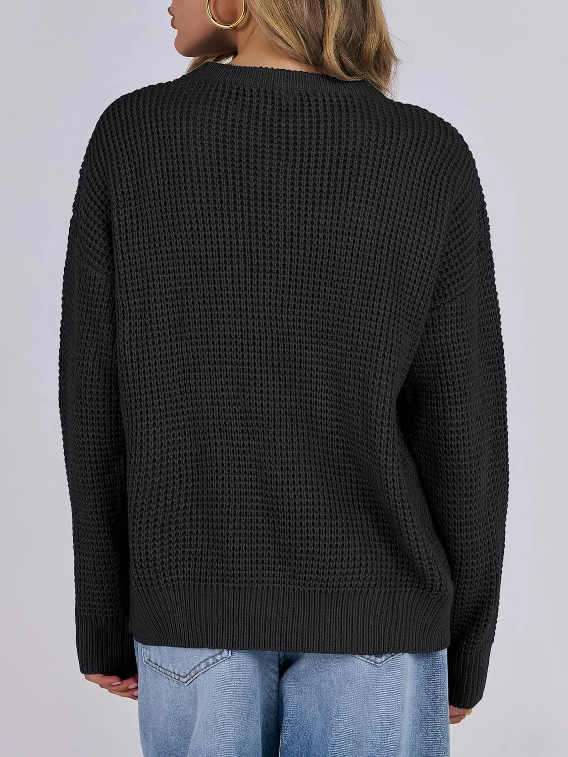 ANRABESS Womens Long Sleeve Oversized Casual Loose Fit Crewneck Waffle Knit Cozy Pullover Sweaters 2025 Fall Fashion