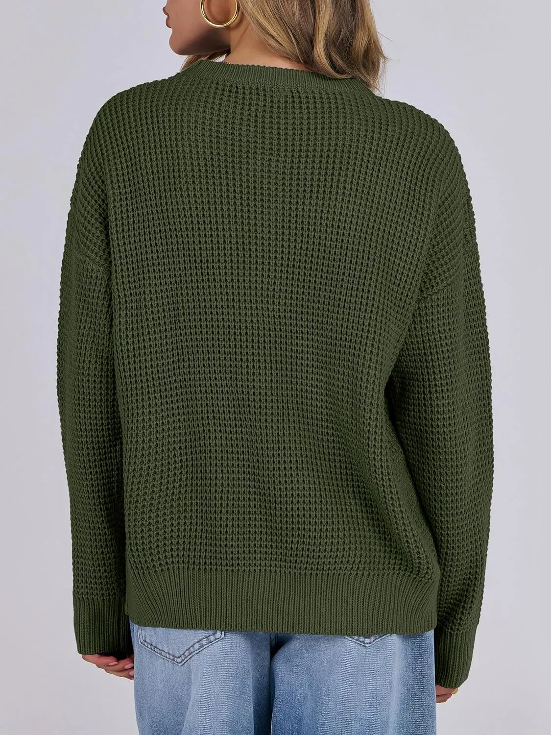 ANRABESS Womens Long Sleeve Oversized Casual Loose Fit Crewneck Waffle Knit Cozy Pullover Sweaters 2025 Fall Fashion